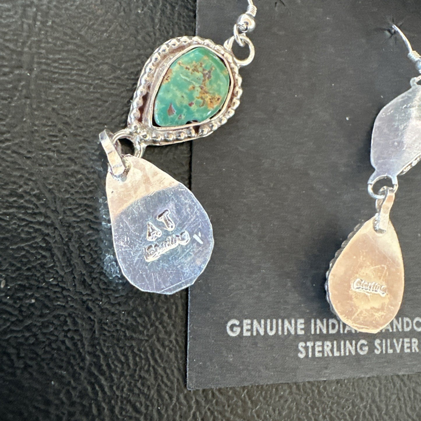 Green Royston Turquoise Navajo Sterling Silver Dangle Earrings 19404