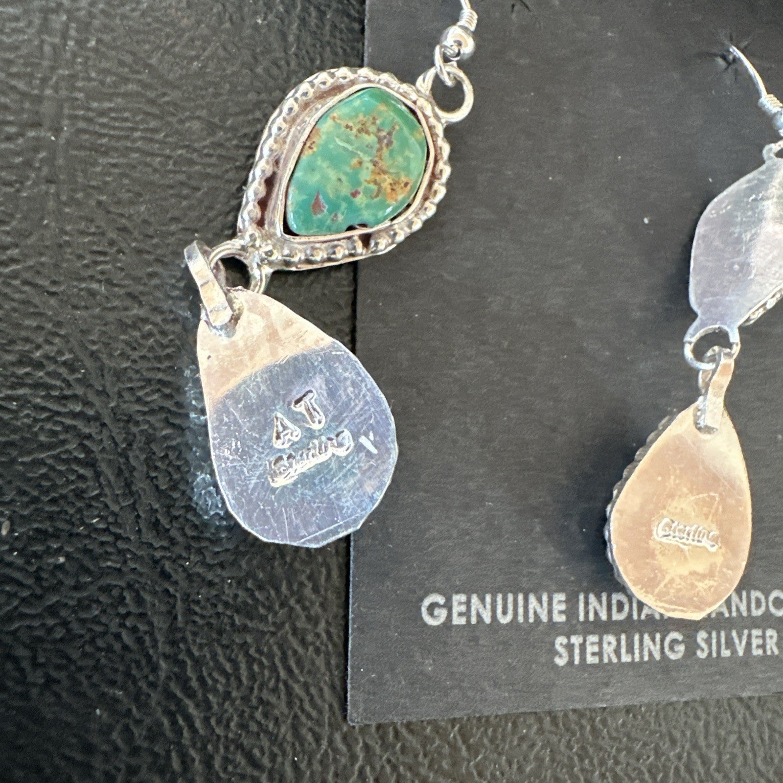 Green Royston Turquoise Navajo Sterling Silver Dangle Earrings 19404