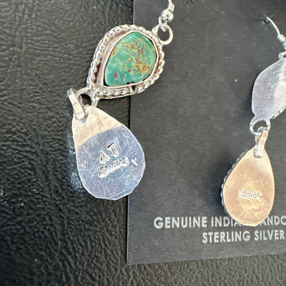 Green Royston Turquoise Navajo Sterling Silver Dangle Earrings 19404