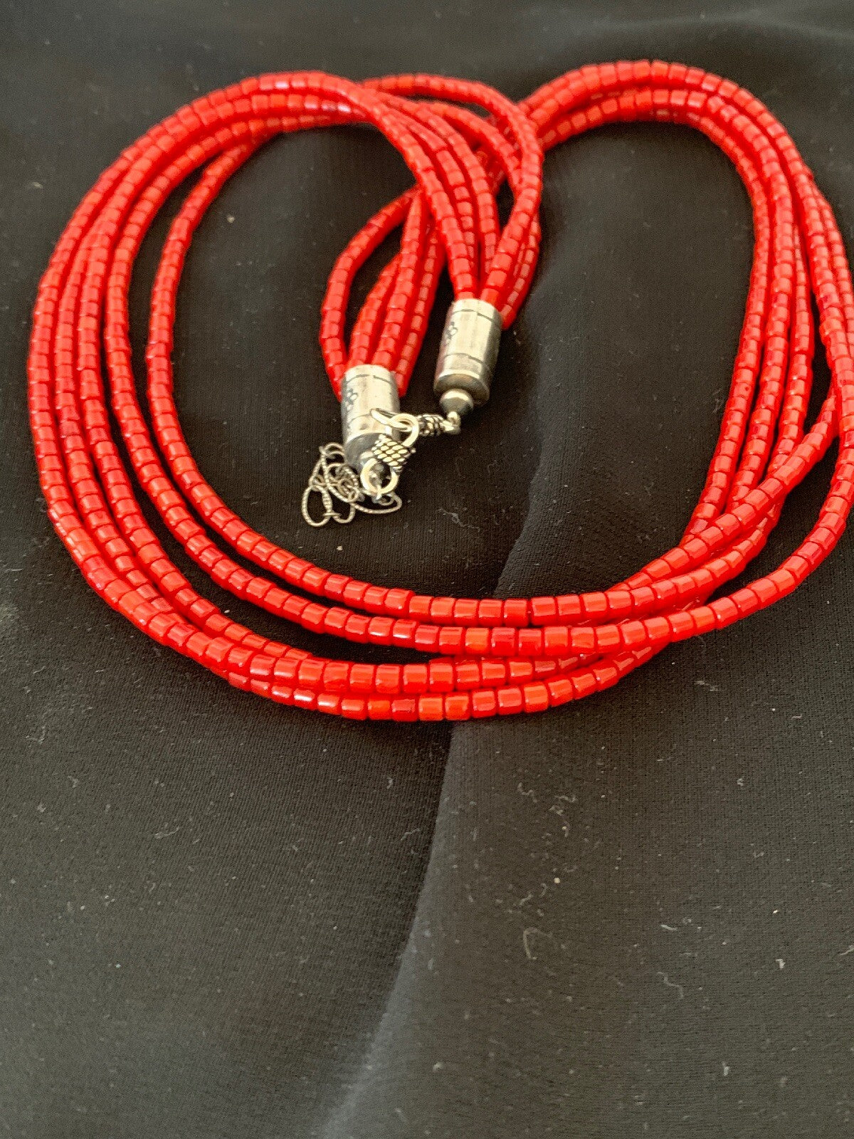 Bamboo Coral Bead Navajo Indian Sterling Silver Necklace 2851