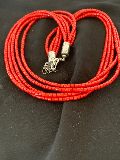 Bamboo Coral Bead Navajo Indian Sterling Silver Necklace 2851