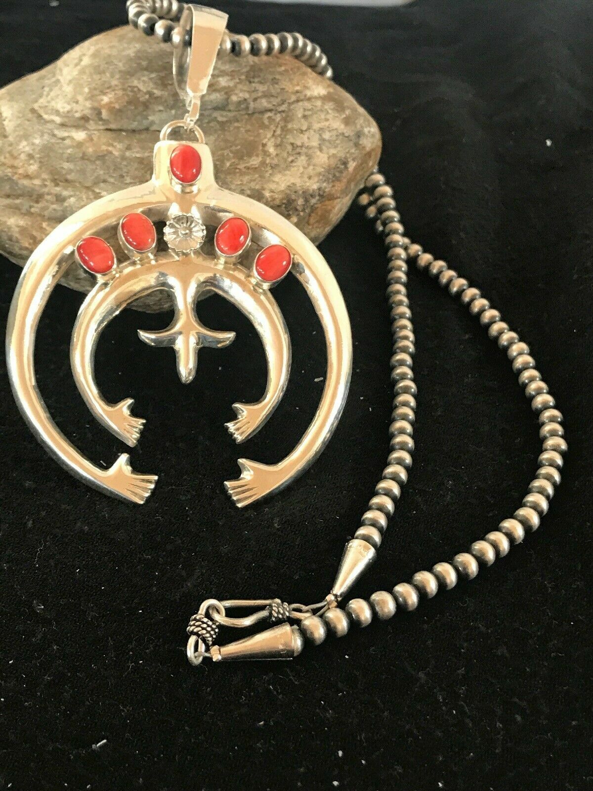 Spiny Oyster Pendant Navajo Sterling Silver Squash Blossom Necklace 01209
