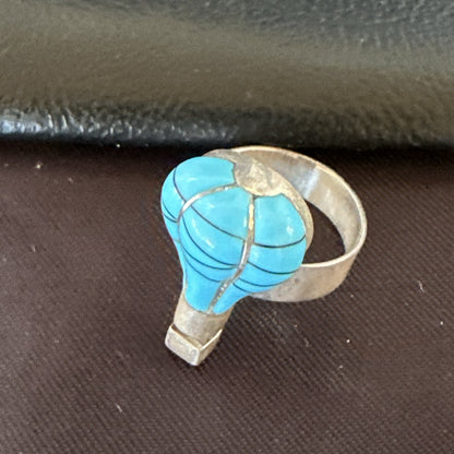 Navajo Blue Turquoise Balloon Inlay Band Ring Sz 6.5 18189