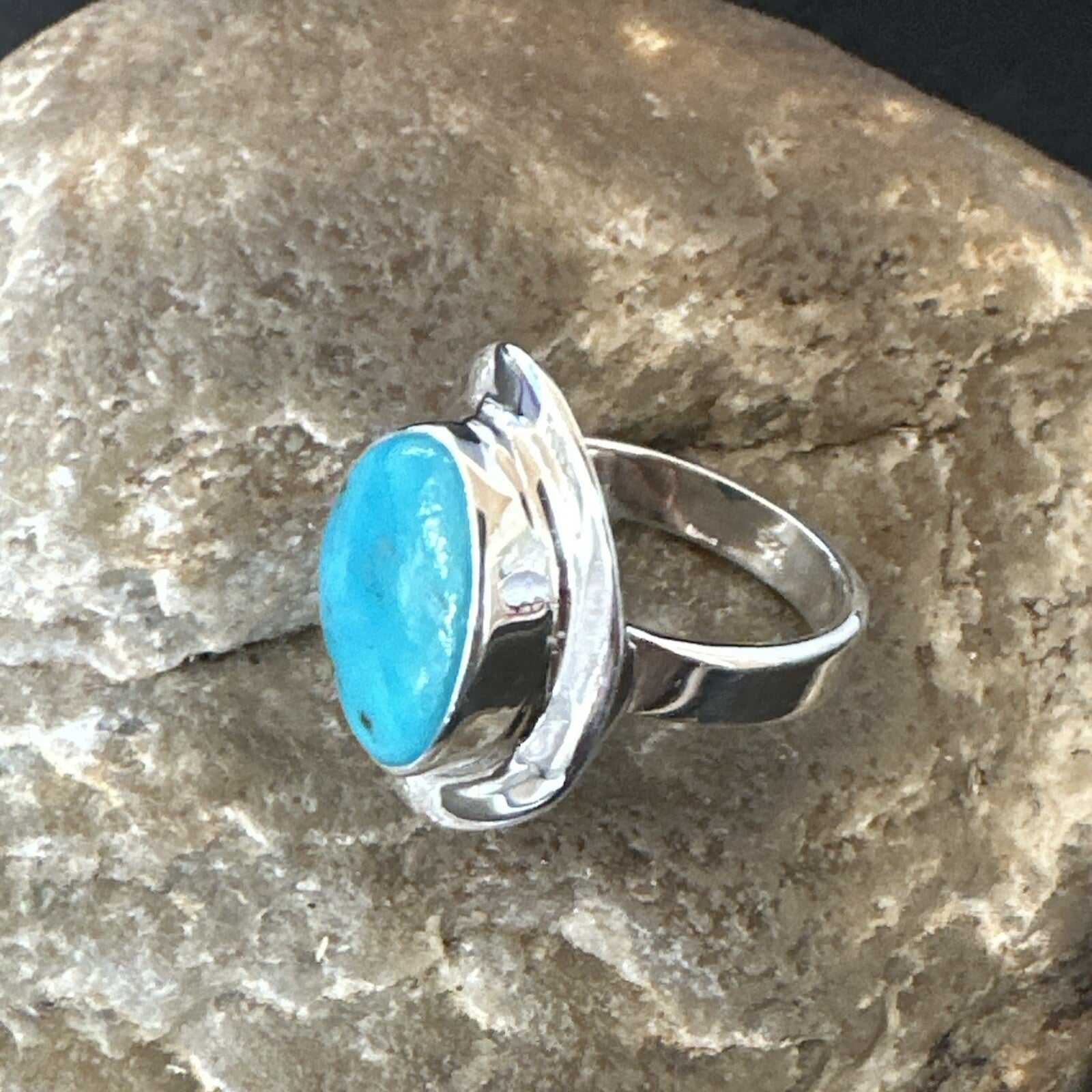 Southwestern Sterling Silver Blue Kingman Turquoise Ring Size 7 18503