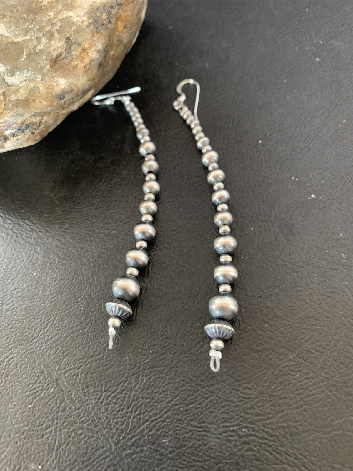Navajo Sterling Silver Beads Earrings 3.5” 1698