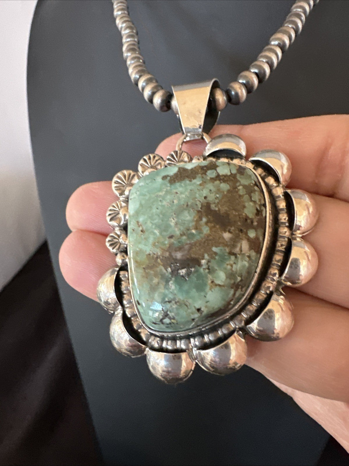 Men Women Green Royston Turquoise Pendant Navajo Sterling Yazzie 19567