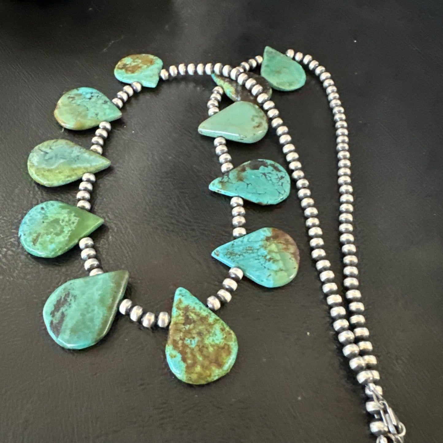 Navajo Pearls Silver Green Teardrop Turquoise Necklace 19229