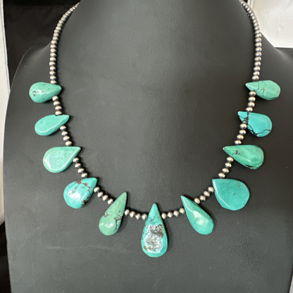 Blue Turquoise Navajo Pearls Sterling Silver  20" Necklace 19509