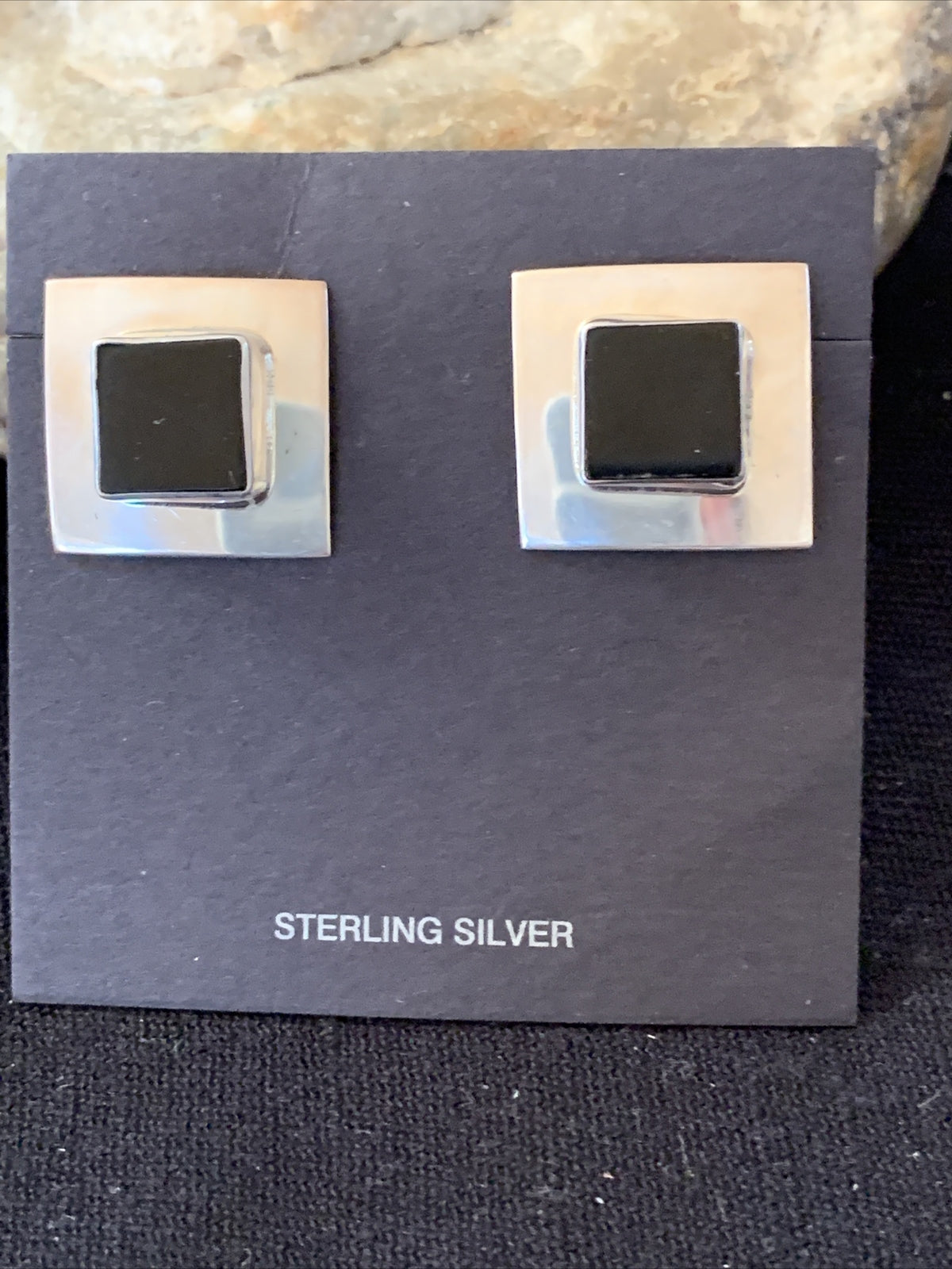 Black Onyx Sterling Silver Earrings Native American Indian Navajo 01521