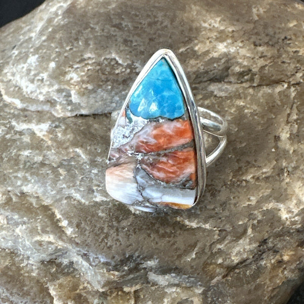Blue Turquoise Spiny Oyster Southwestern Ring Size 6 | Sterling Silver | Authentic Native American Handmade | 18470