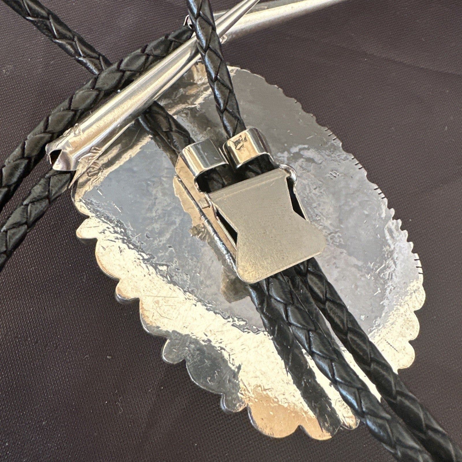 Mens BOLO TIE WHITE BUFFALO TURQUOISE Sterling Silver Navajo 2.7”19595