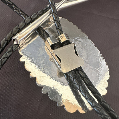 Mens BOLO TIE WHITE BUFFALO TURQUOISE Sterling Silver Navajo 2.7”19595