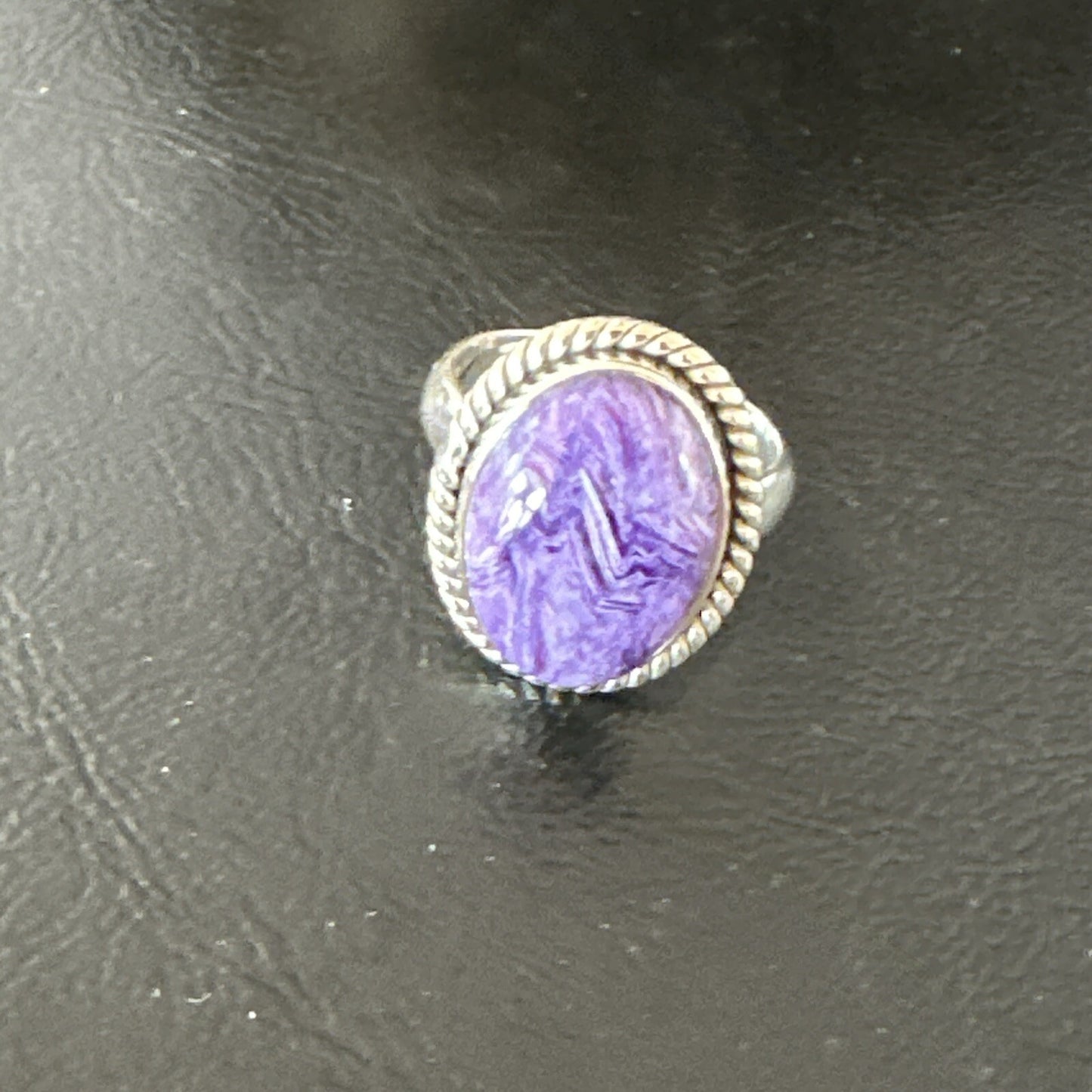 Womens Purple Charoite Navajo Sterling Silver Oval Ring Adjustable Size 9 17246