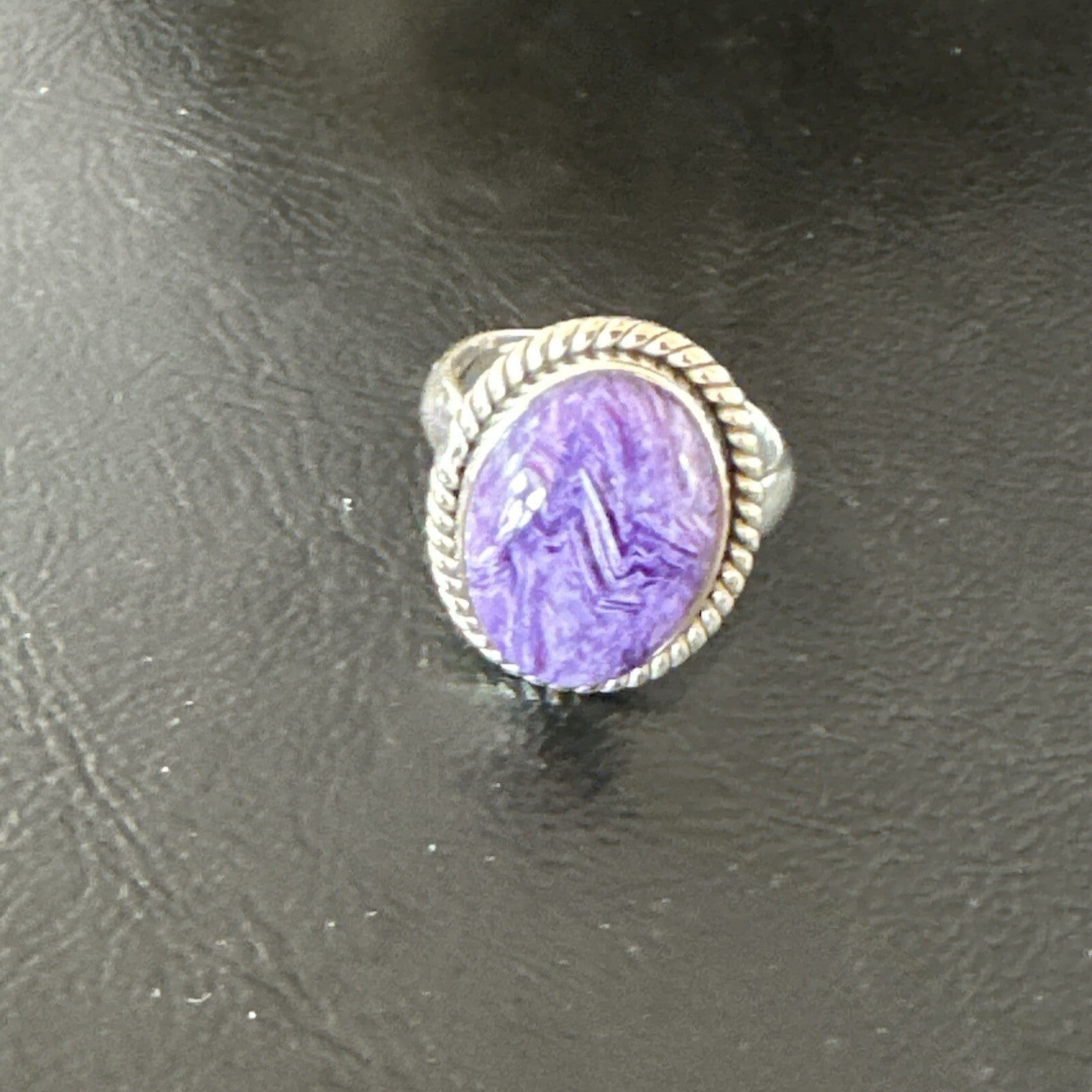 Womens Purple Charoite Navajo Sterling Silver Oval Ring Adjustable Size 9 17246