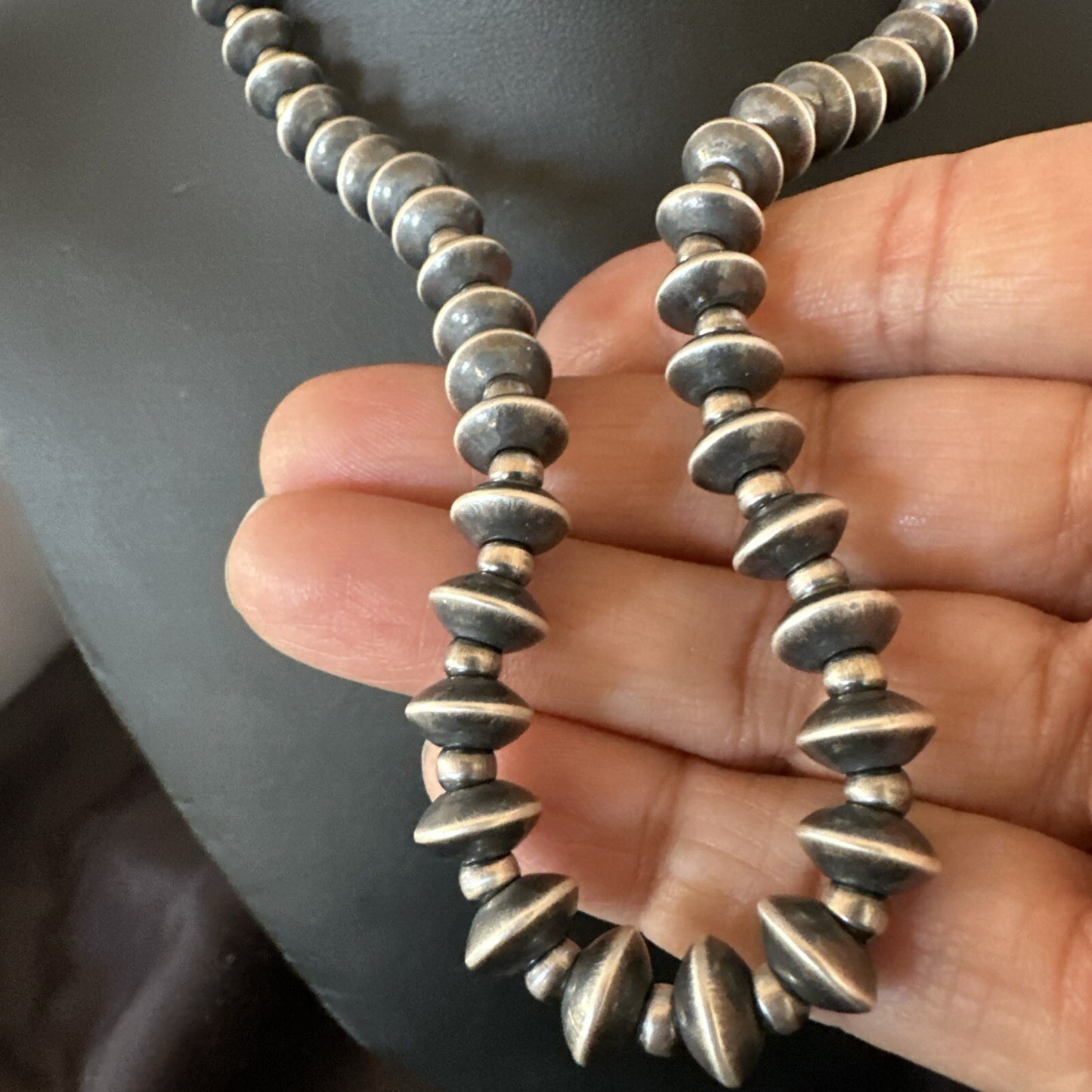Sterling Silver Beads 8mm Rondelle Flat Sterling Silver Beads Necklace 19” 18832