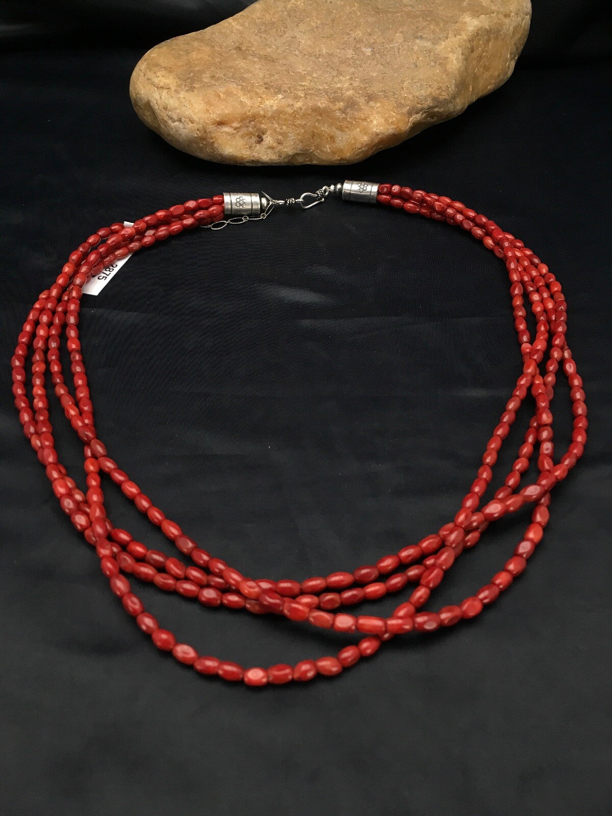 Red Bamboo Coral 4 Strand Navajo Sterling Silver Necklace 21" 02875