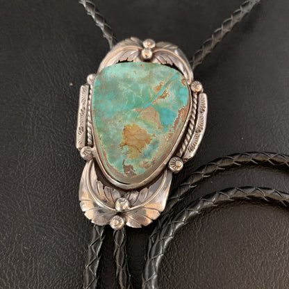 Native Mens Bolo Tie Green Royston Turquoise Sterling Silver Navajo 14108N