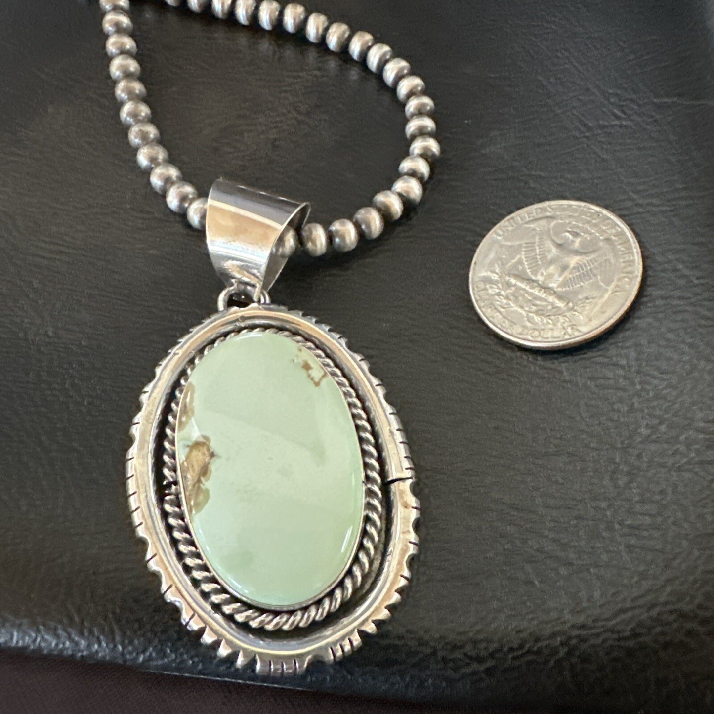 Mens Women Navajo Sterling Silver Green Turquoise Necklace Pendant 18195