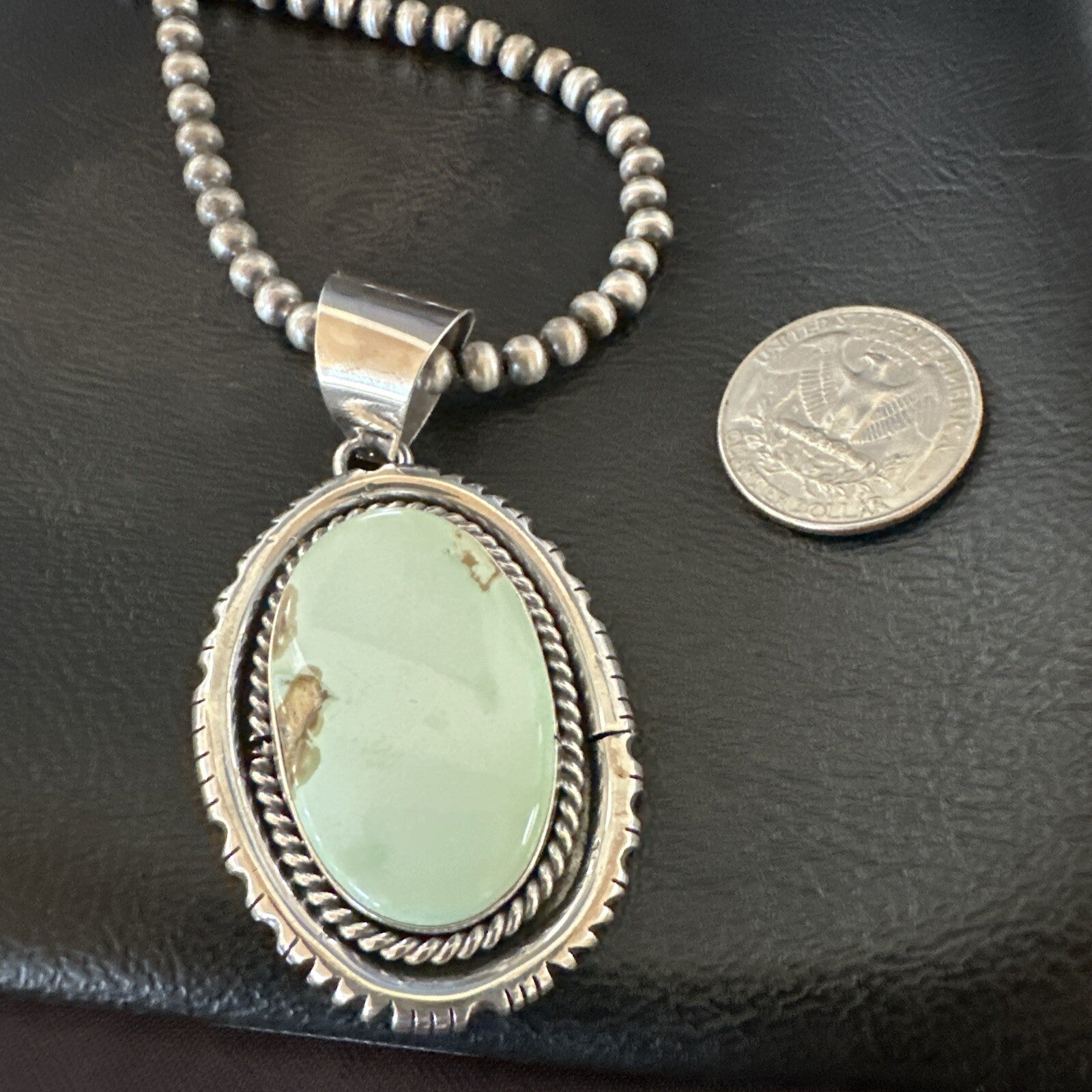 Mens Women Navajo Sterling Silver Green Turquoise Necklace Pendant 18195