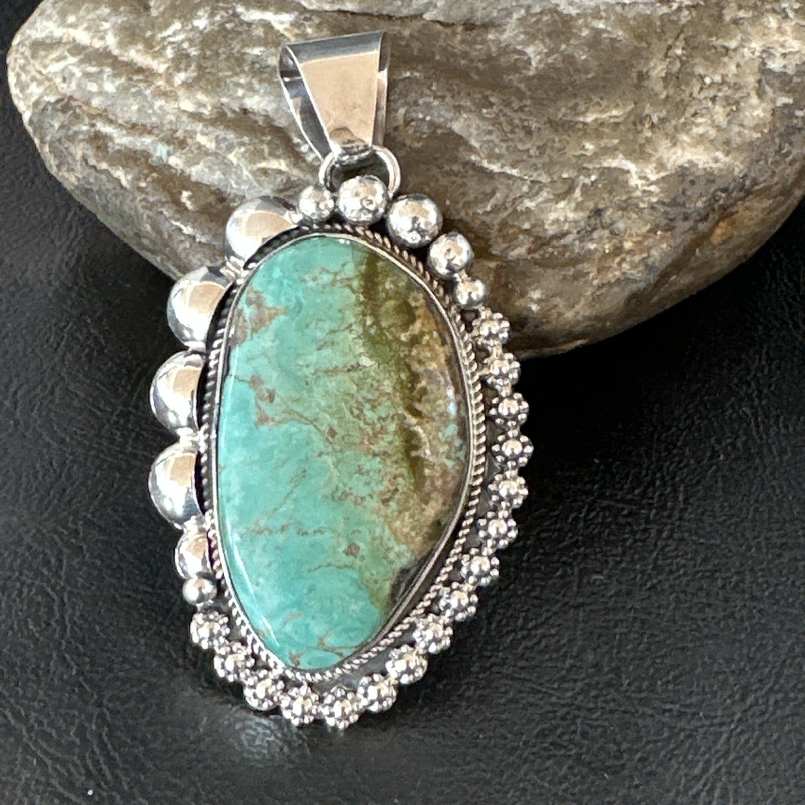 Men Women Green Royston Turquoise Pendant Navajo Sterling Yazzie 19523