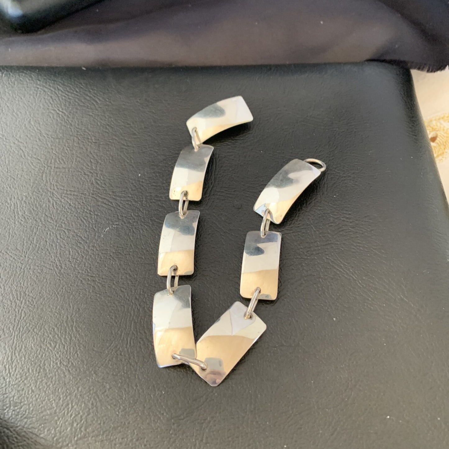 Native American Navajo All Sterling Silver Link Bracelet 8.25" 10763