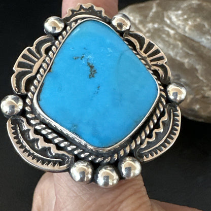 Handmade Navajo Sterling Silver  Blue Kingman Turquoise Ring Size 9.75 19622