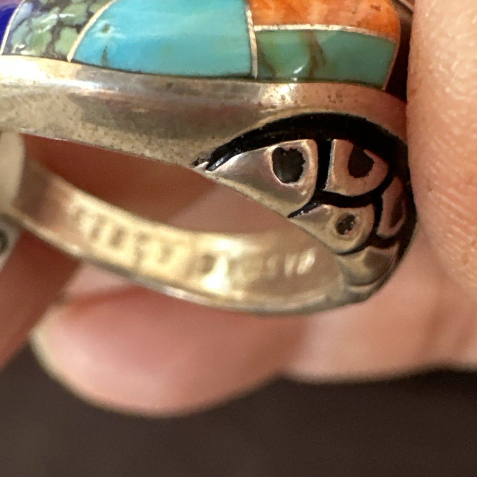 MultiColor Navajo Sterling Turquoise Spiny Oyster Inlay Ring Sz 6.5 18708