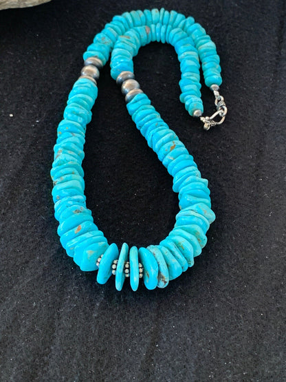 Turquoise Graduated Navajo Pearls Sterling Silver Native American Necklace 4209