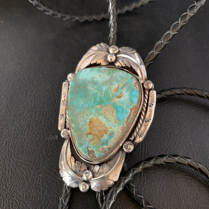 Native Mens Bolo Tie Green Royston Turquoise Sterling Silver Navajo 14108N