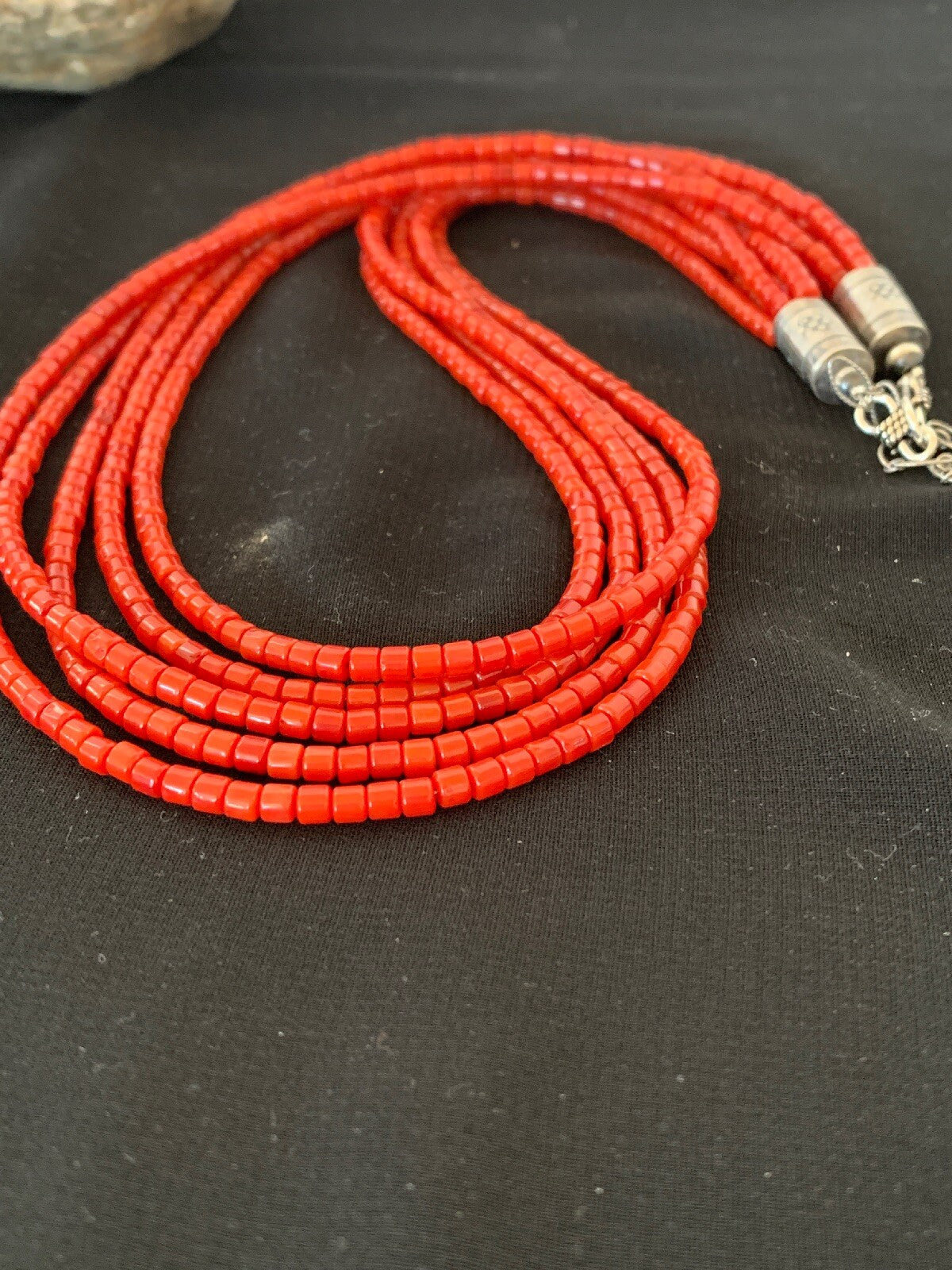 Bamboo Coral Bead Navajo Indian Sterling Silver Necklace 2851