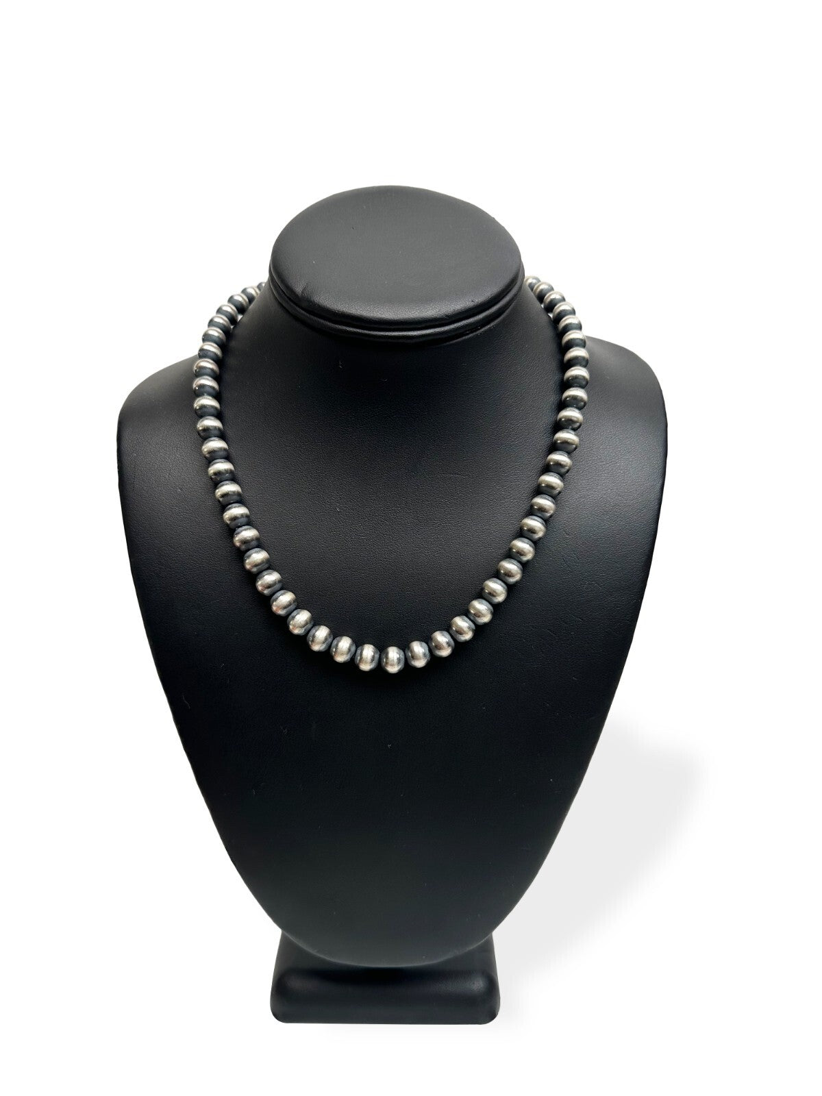 Native American 8mm Sterling Silver Navajo Pearls 12" w\ 2” Extender Necklace