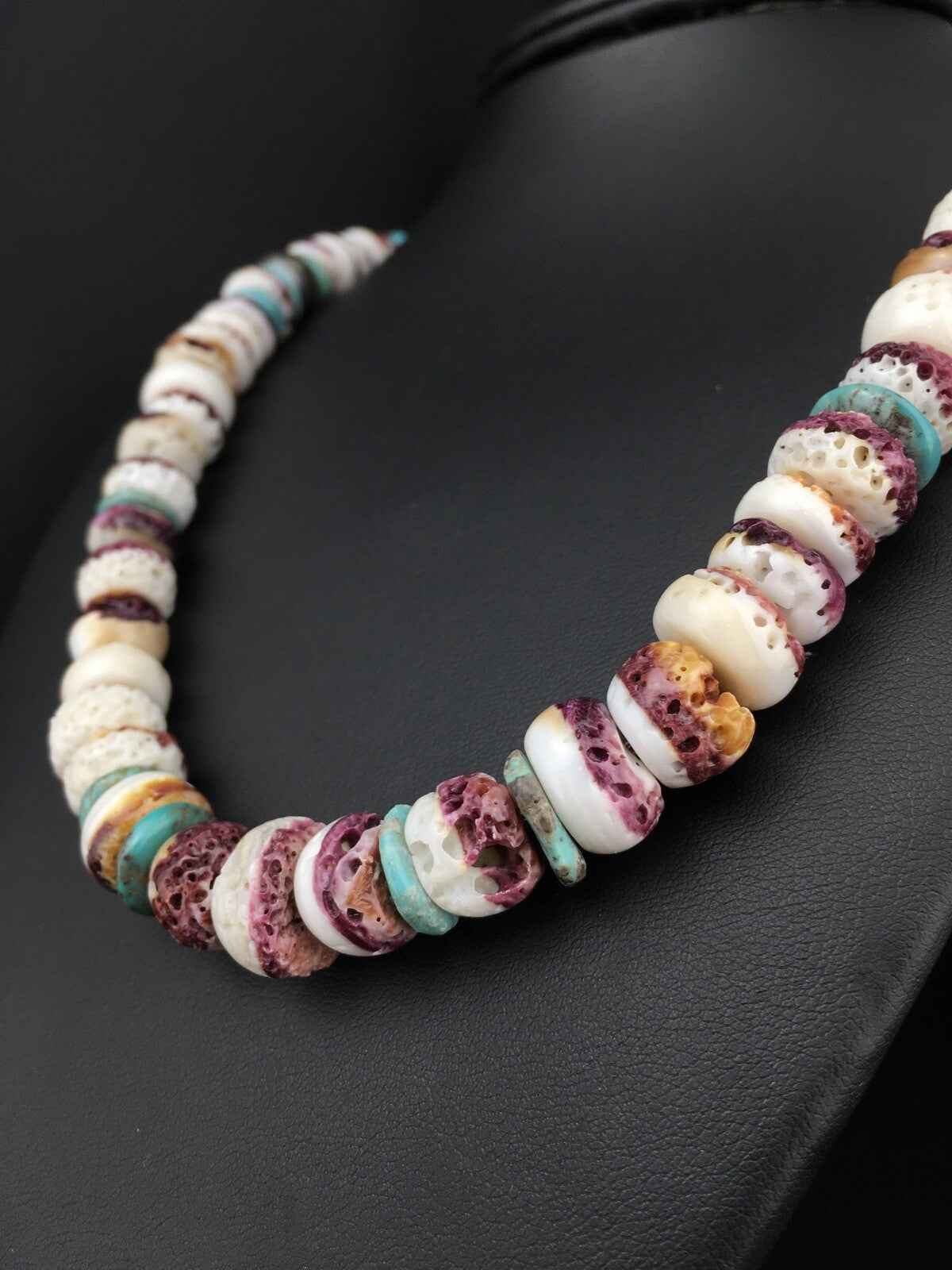 Purple Spiny Oyster & Turquoise Navajo Indian Sterling Necklace 20" 02519