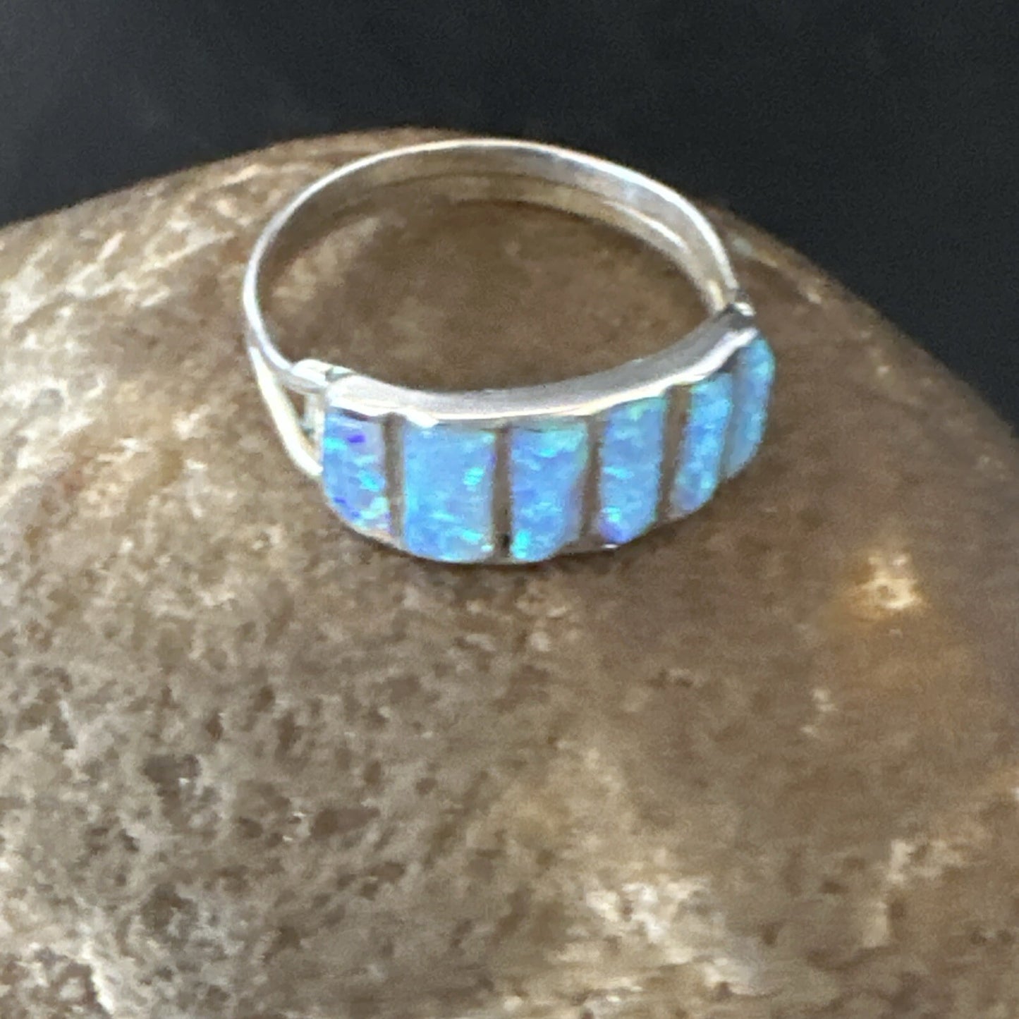 Blue Opal Navajo Sterling Silver Inlay Ring Size 8.5 18712