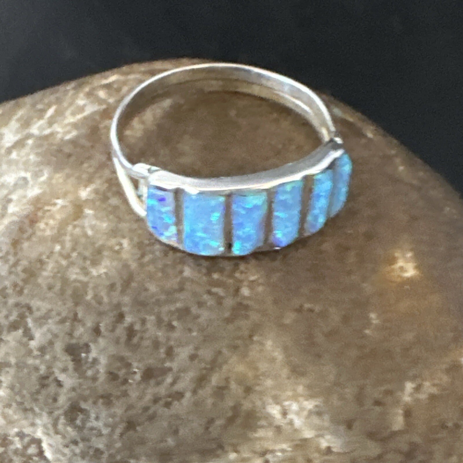 Blue Opal Navajo Sterling Silver Inlay Ring Size 8.5 18712
