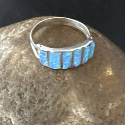 Blue Opal Navajo Sterling Silver Inlay Ring Size 8.5 18712