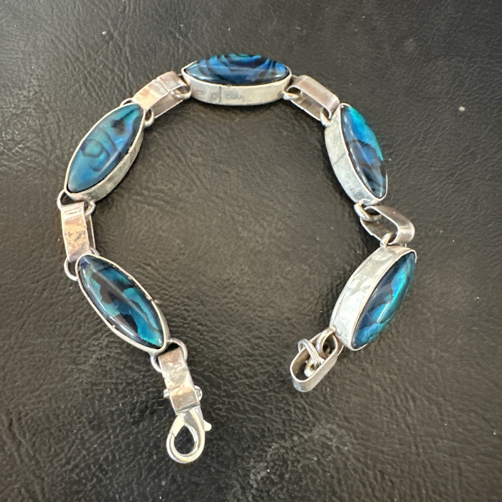 Women Old Pawn Blue Pava Shell Navajo Sterling Silver Link Bracelet 8” 19799