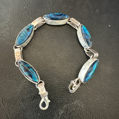 Women Old Pawn Blue Pava Shell Navajo Sterling Silver Link Bracelet 8” 19799