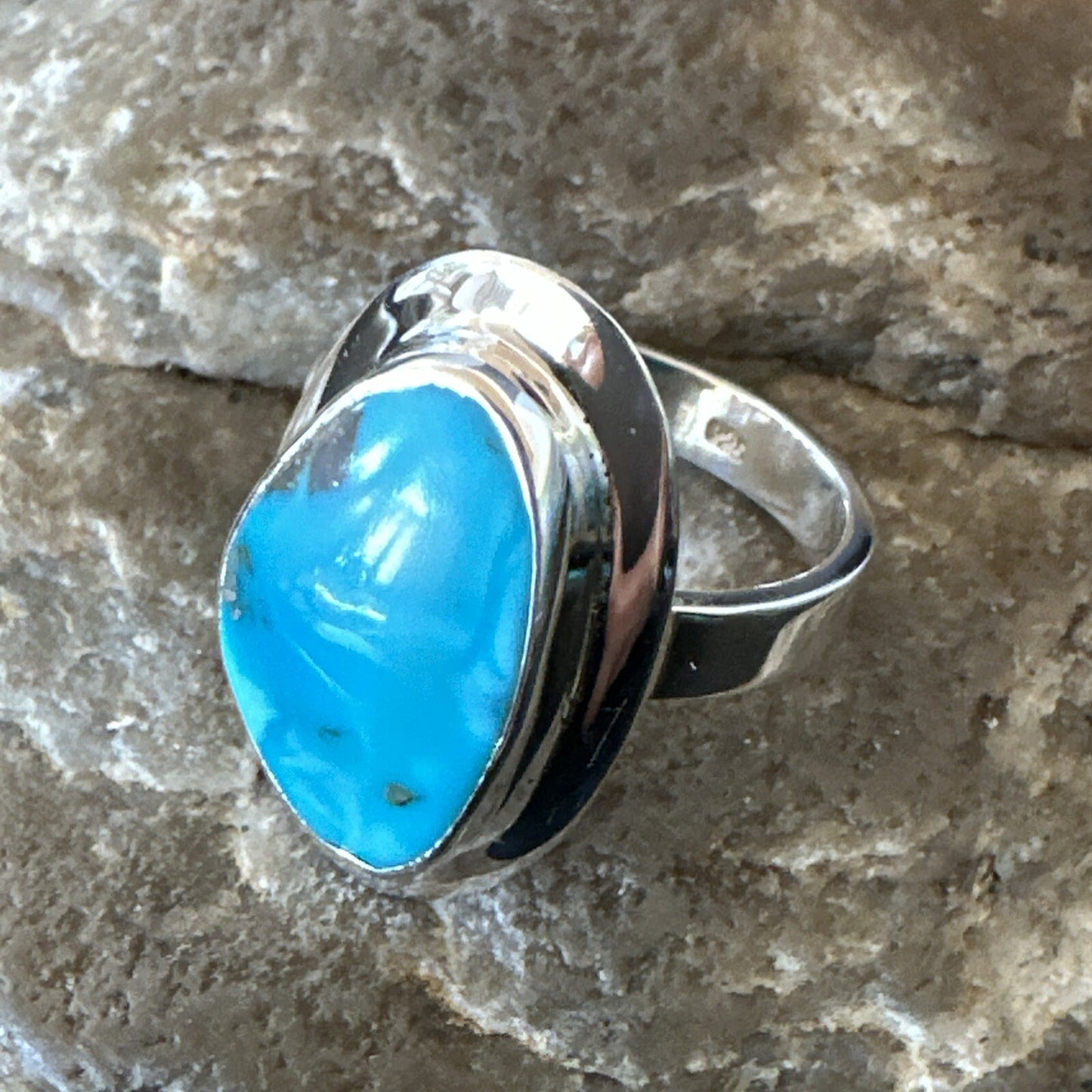 Southwestern Sterling Silver Blue Kingman Turquoise Ring Size 8 18521