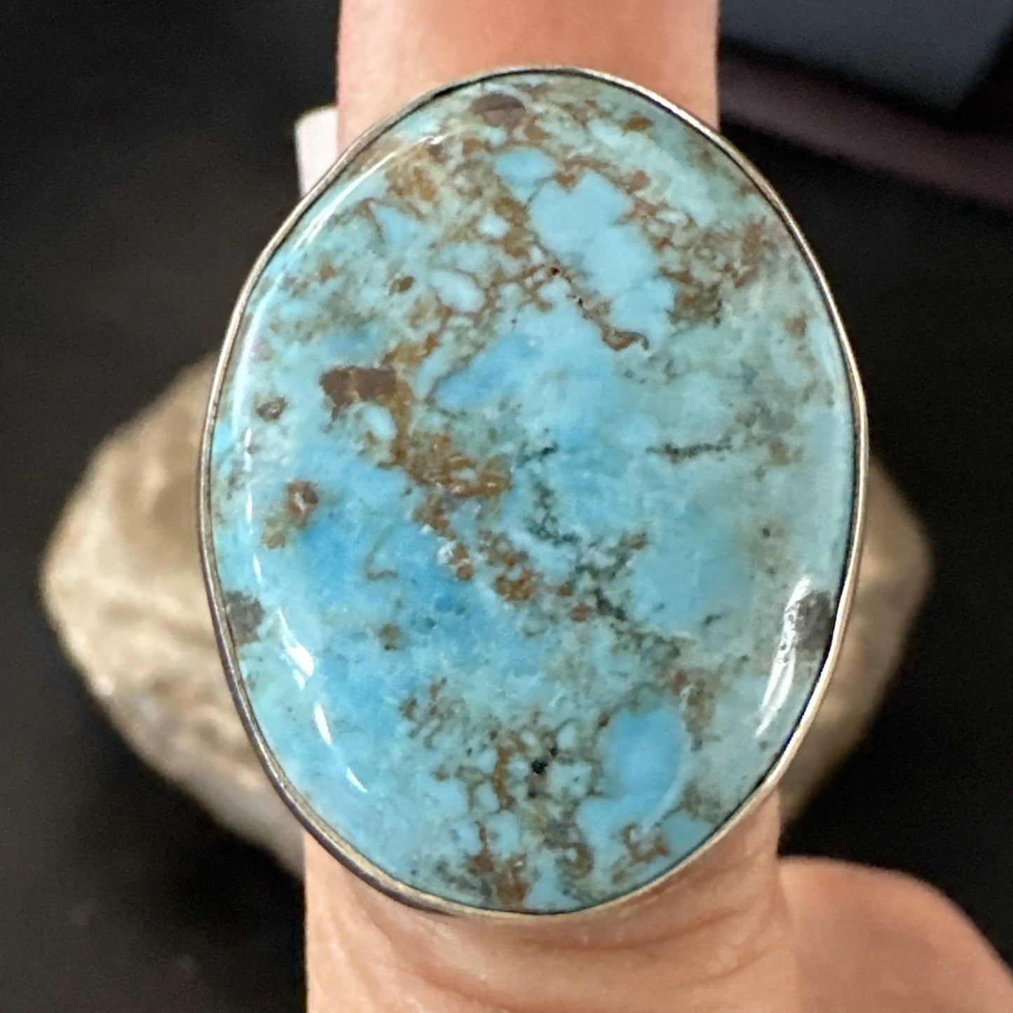 Blue Turquoise#8 Southwestern Sterling Silver Ring Size 7 19731