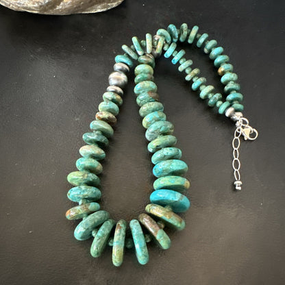 Navajo Graduated Turquoise Sterling Silver Necklace 19” 18421