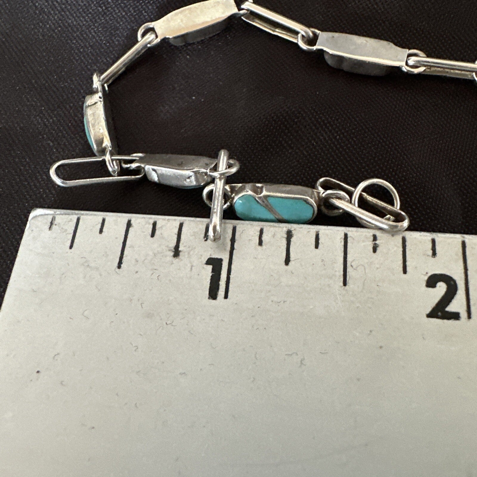 Blue Turquoise Navajo Old Pawn Sterling Silver Inlay Bracelet 7.5” 18152
