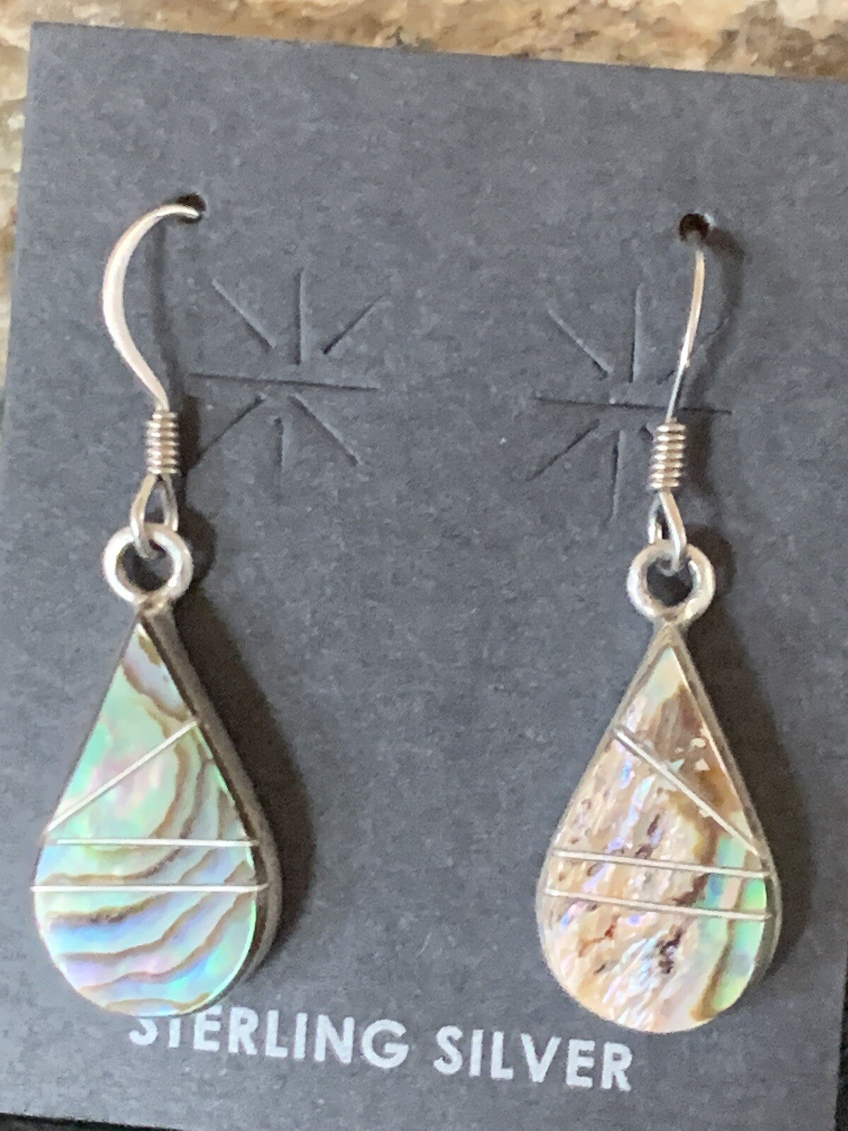 Native Pava Shell Minimalist Navajo Sterling Silver Inlay Earrings 1" 13073