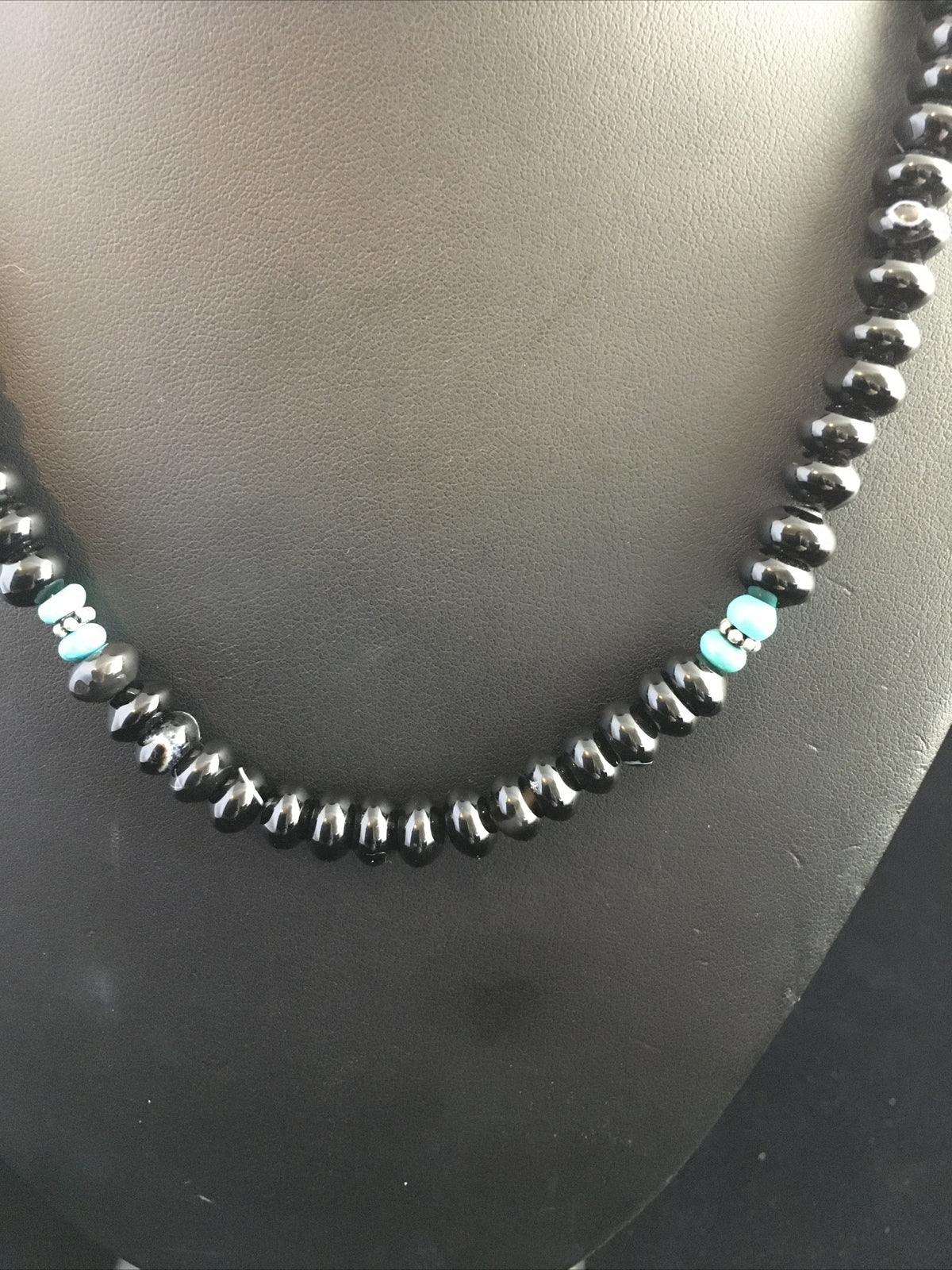 Black Onyx & Turquoise Navajo Sterling Silver Necklace 18" 10022