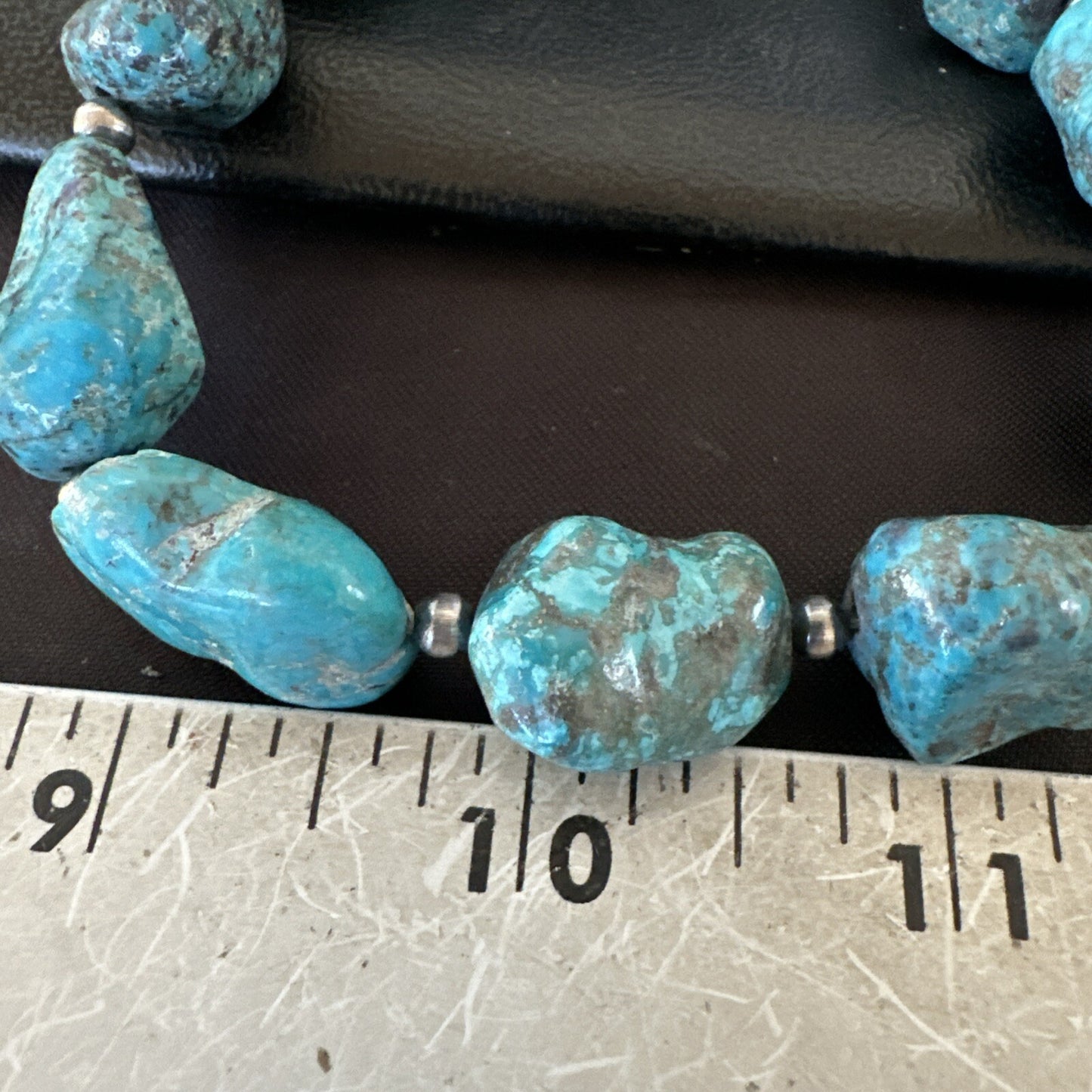Mens Womens Chunky Blue Nugget Turquoise Navajo Sterling Silver Necklace 18673