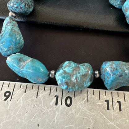 Mens Womens Chunky Blue Nugget Turquoise Navajo Sterling Silver Necklace 18673