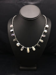 Black Rutile Opal Pear Shaped Navajo Pearls Necklace | Sterling Silver | Authentic Native American Handmade | 4092