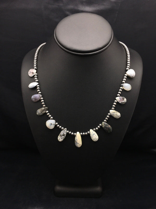 Black Rutile Opal Pear Shaped Navajo Pearls Necklace | Sterling Silver | Authentic Native American Handmade | 4092