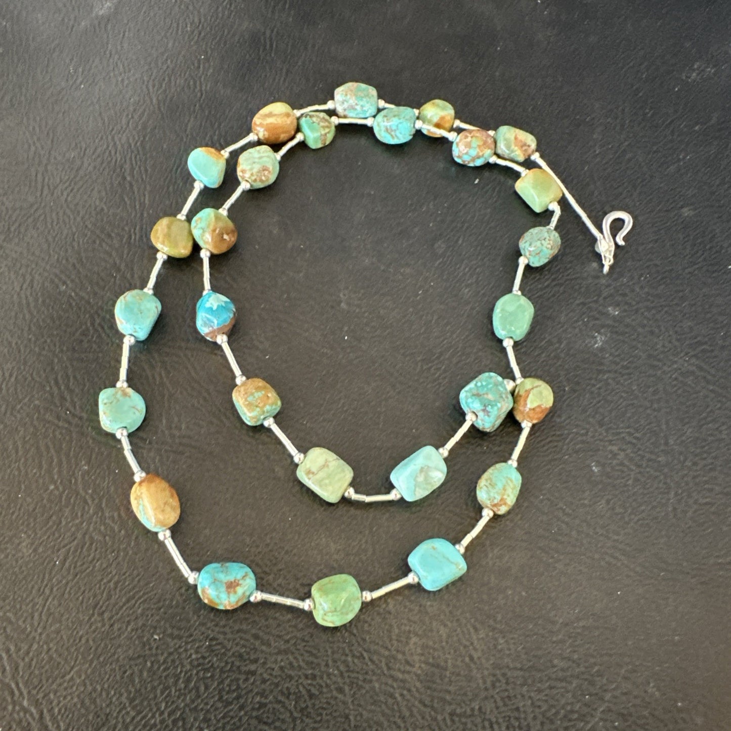 Green Turquoise Liquid Heishi Sterling Silver Nugget  20" Necklace 19046