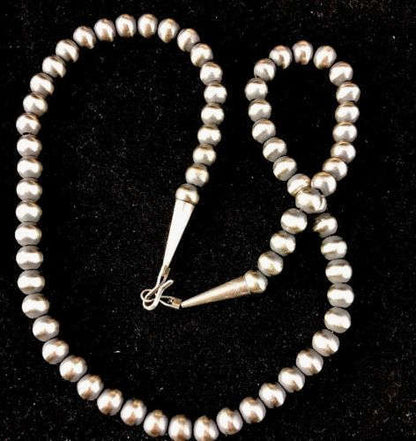 Native American 12mm Sterling Silver Navajo Pearls 20" Hook & Eye Cone Necklace