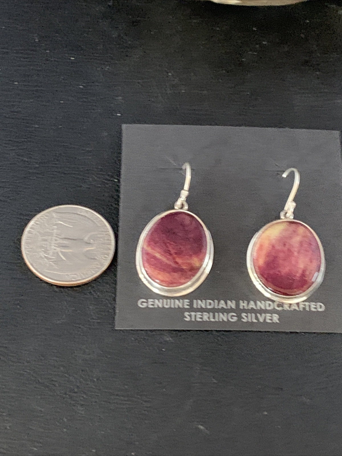 Purple Spiny Oyster Navajo Sterling Silver Dangle Earrings 1" 13786